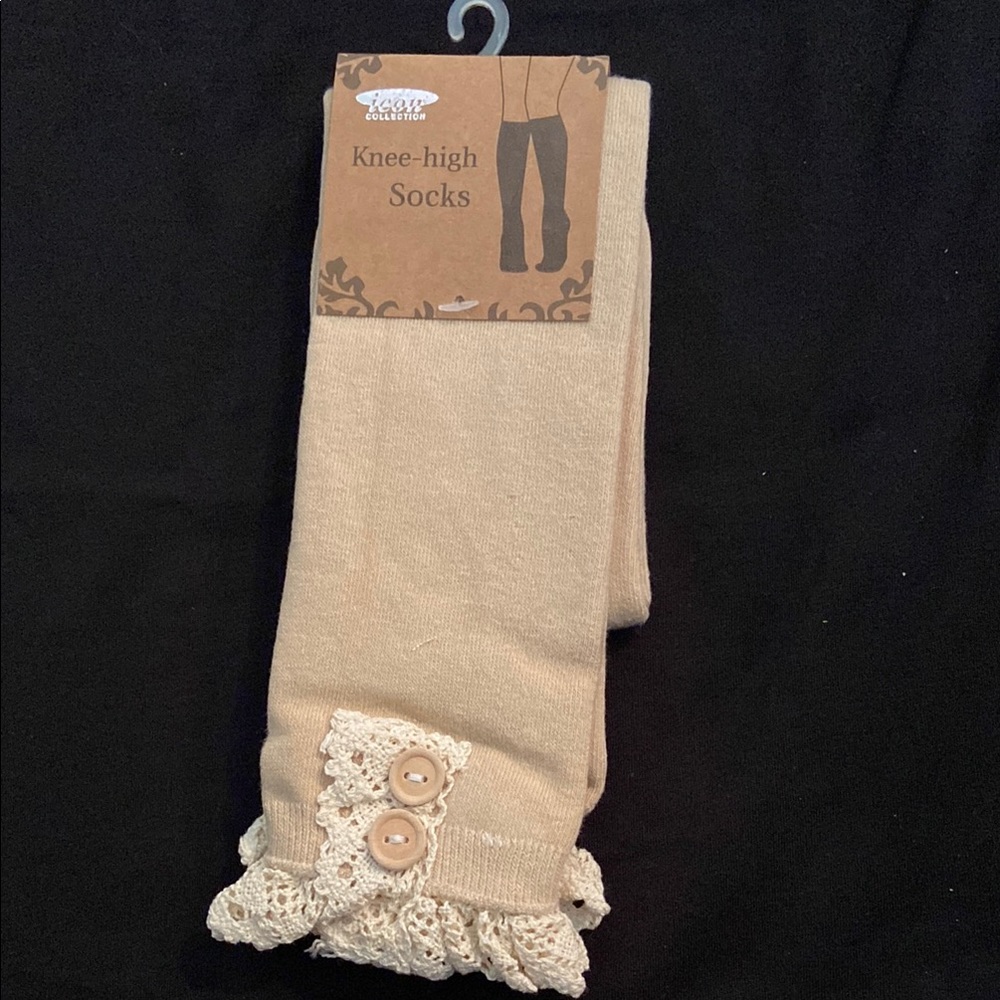 Cream Lace Trim Knee-High Socks